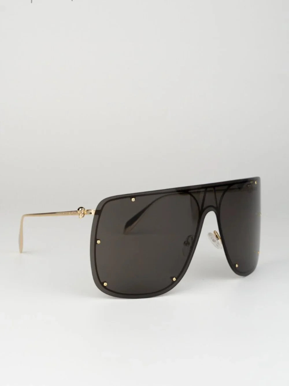 Alexander McQueen Men Sunglasses Gold Grey Shield AM0313S 001 NEW AUTHENTIC